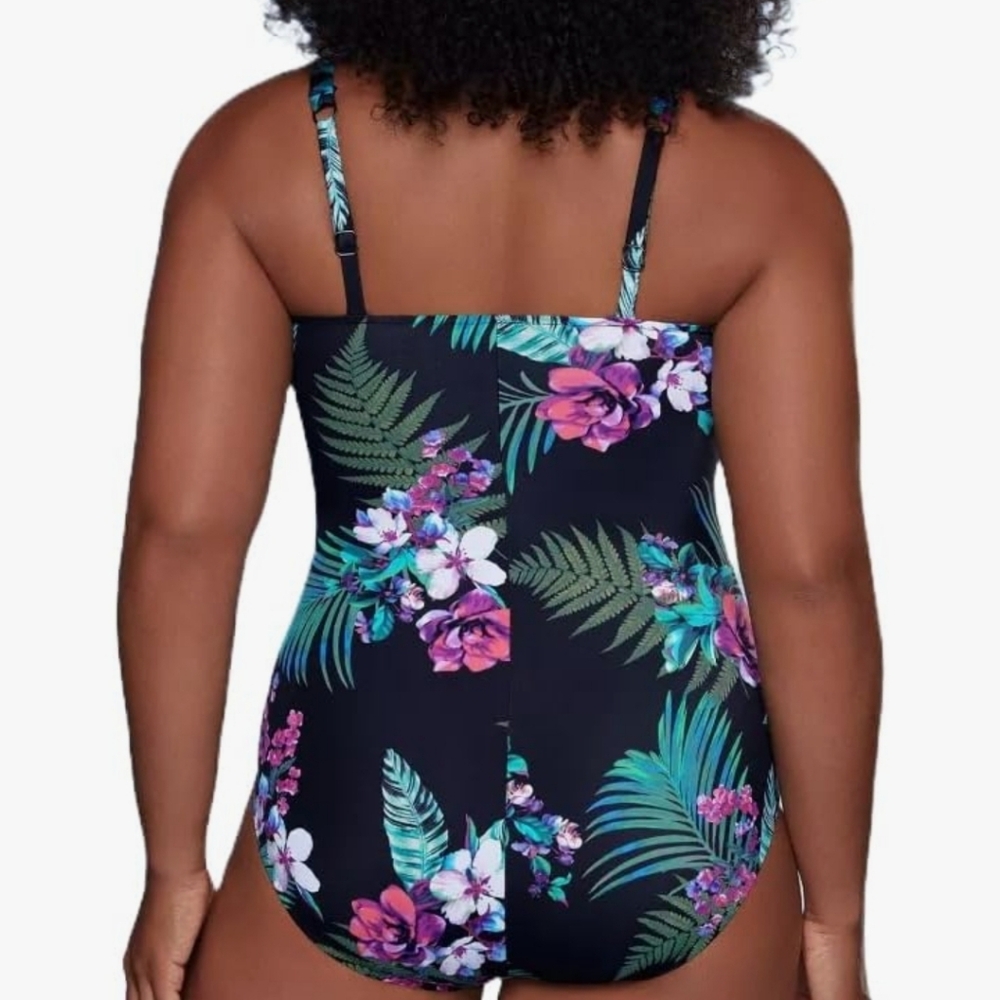 Aqua Green Women's UPF 50 Waist Detail Over The Shoulder One Piece Swimsuit - Picture 7 of 9
